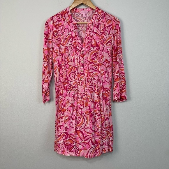 Lilly Pulitzer Sarasota Pintucked Tunic Dress Mini Mango Salsa Size XS Women - Picture 2 of 16
